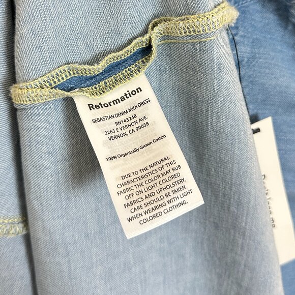 REFORMATION Sebastien Denim Midi Dress in Savannah Size US 8 - Picture 9 of 13